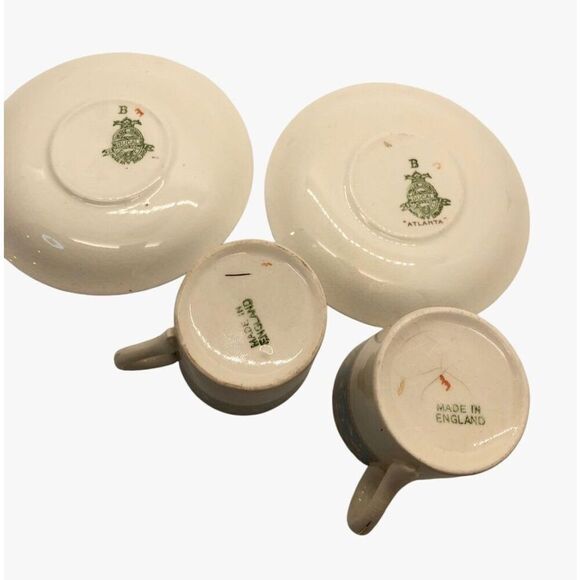 2 VINTAGE CROWN DUCAL WARE DEMI-TASSE TEA CUPS & SAUCERS - ENGLAND "ATLANTA" - Picture 10 of 16